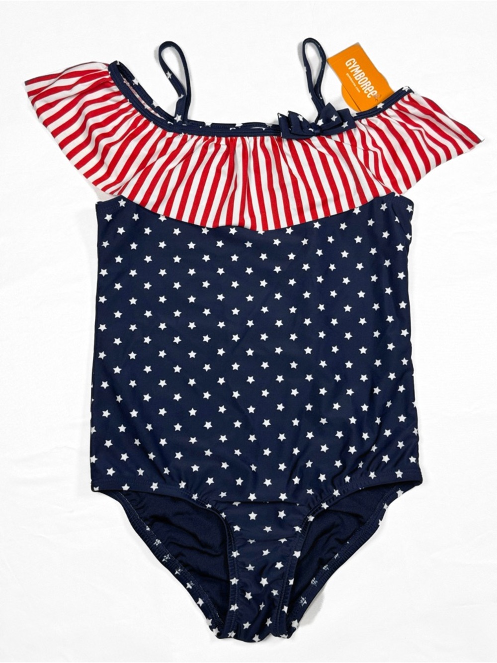 Gymboree NWT Girl 12 patriotic Navy Star Red Stripe Ruffle Swimsuit 4th of July